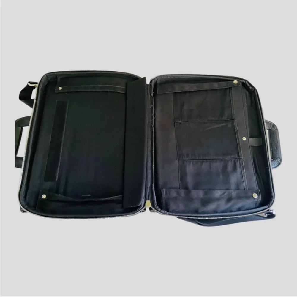 GIORGIO ARMANI BLACK Briefcase Computer Travel Fine Saffiano Leather Bag